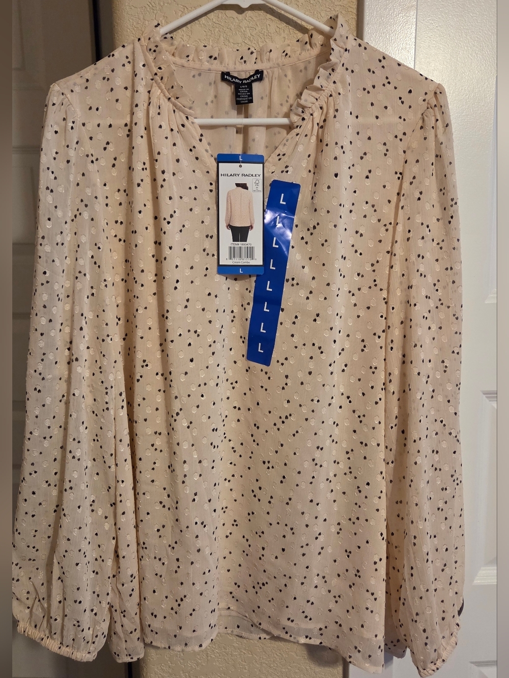 Hilary Radley Cream Blouse with Black Dot Print